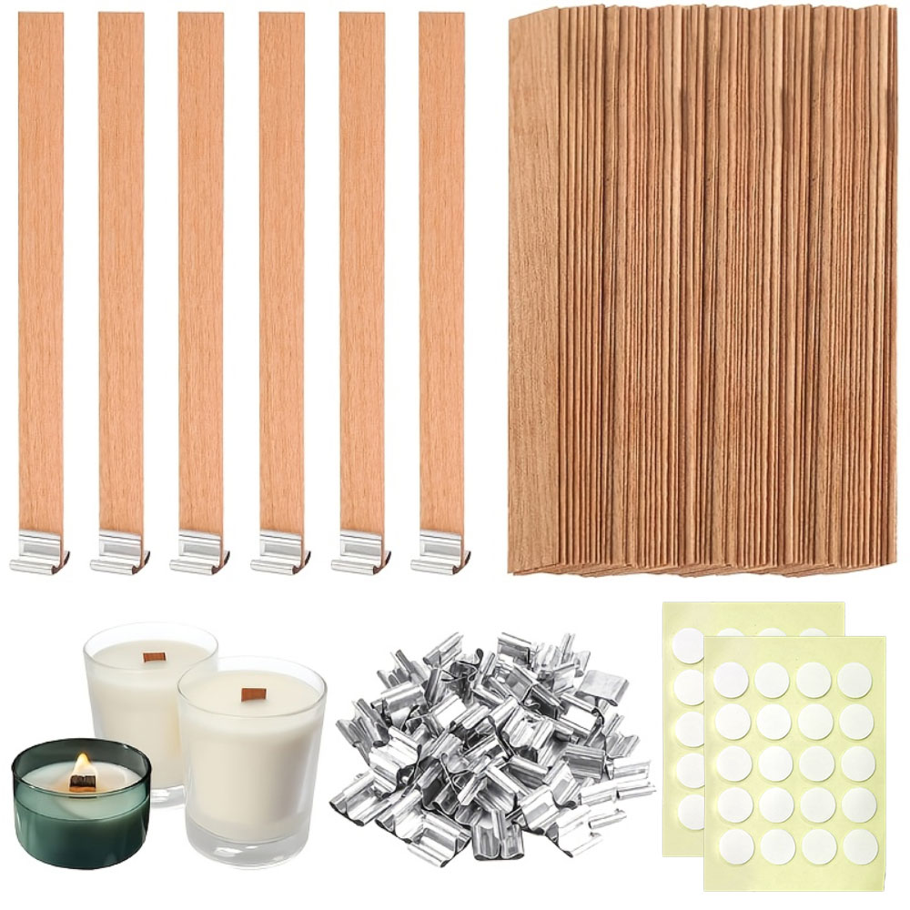 Candle Making Wicks - 100 sztuk drewnianych knotów z podstawą
