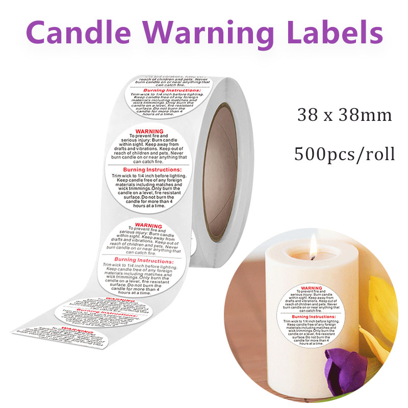 Candle Warning Label - 500/1000 szt. Etykiety ostrzegawcze na świece,