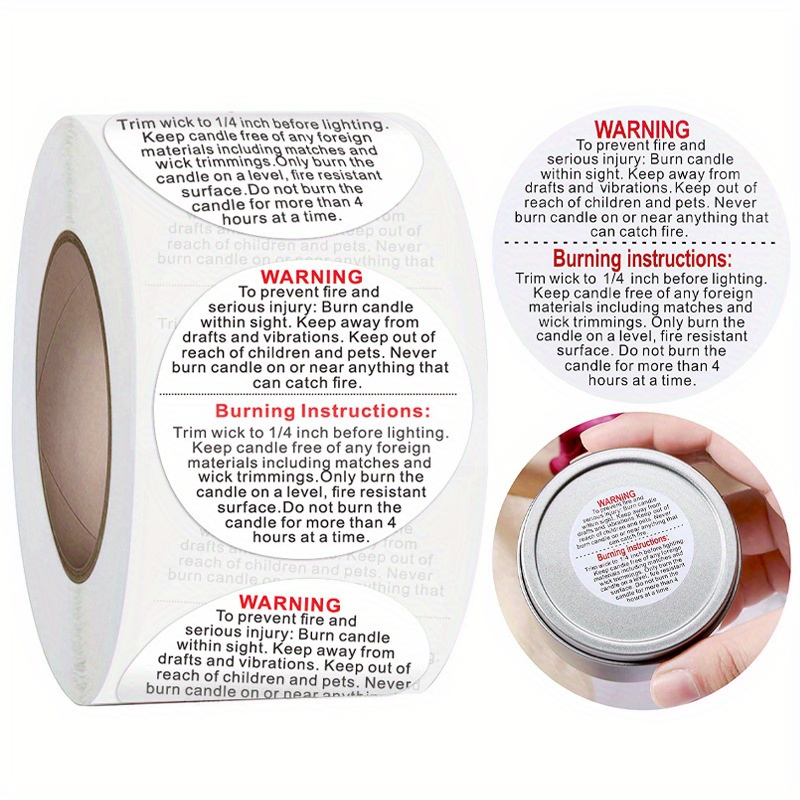 Candle Warning Label - 1 rolka, 500 sztuk świeca naklejka