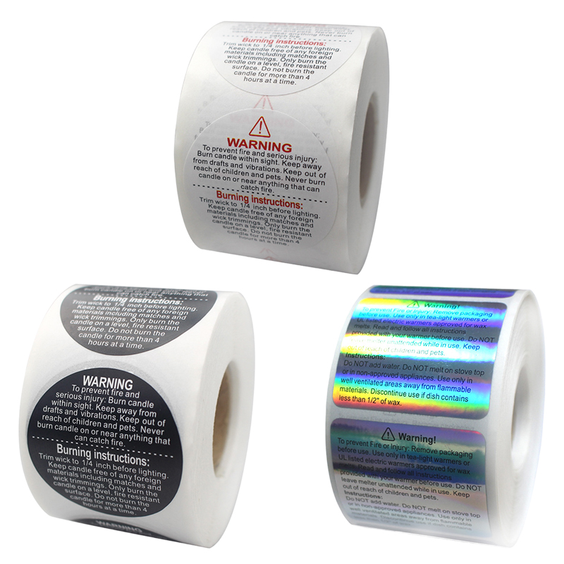 Candle Warning Label - 500 SZTUK Wodoodpornych Naklejek Ostrzegawczych na